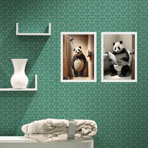 Kit 2 Quadros para Banheiro Urso Panda 33x24cm:moldura Branca