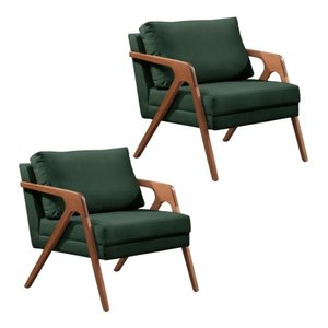 Kit 2 Poltronas Decorativa Mona Madeira Maciça-Veludo Verde