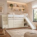 Ver imagem 1 de Cama Alta com Armários, Cômoda e Escorregador Artsy Casatema MadeiraOriginals Natural/Branco