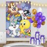 Painel Retangular Cenário Tecido Decoração Baby Looney Tunes inove Adesivos Decor Baby Looney Tunes  - 3