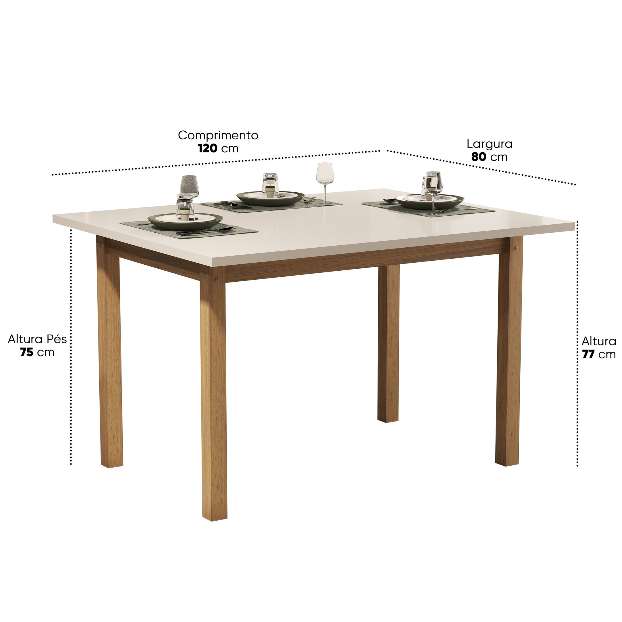 Mesa de Jantar 120x80 até 4 Lugares Pés em Madeira Maciça Reforçada - 3
