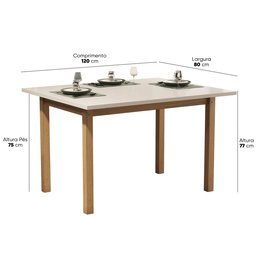 Mesa de Jantar 120x80 até 4 Lugares Pés em Madeira Maciça Reforçada - 3