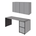 Ver imagem 3 de Mesa Escrivaninha 1,70m Pé Painel C/ 2 Armários Aéreos F5 Cor:cinza Sagrado com Preto