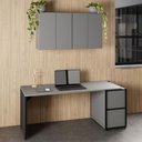Ver imagem 1 de Mesa Escrivaninha 1,70m Pé Painel C/ 2 Armários Aéreos F5 Cor:cinza Sagrado com Preto