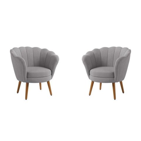 Kit 2 Poltronas Pétala Sued Cinza Claro Pés Palito - Kimi Design