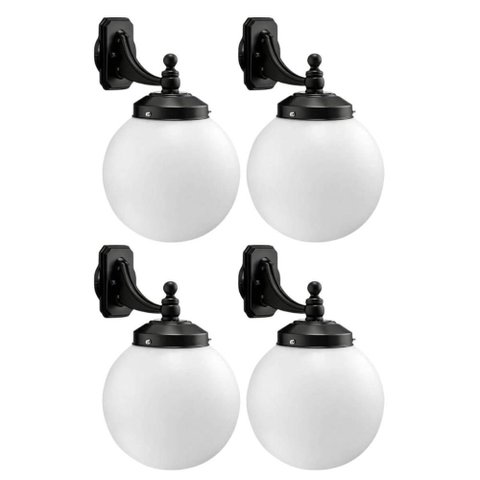 Kit 4 Arandelas Luminárias Parede Globo Leitoso 33x52 Elegante Preto E27 Dital