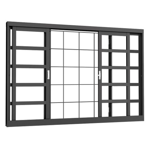 Janela Vitro de Correr 4f 100x100 Req7cm sem Vd Quadriculada