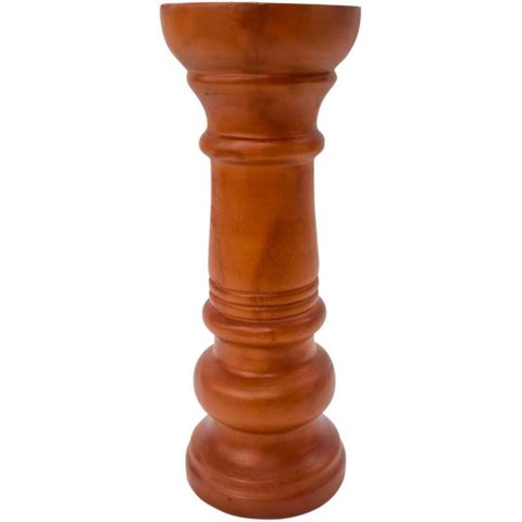 Castiçal Decorativo de Madeira Natural 37x13x13cm Porta Vela Mesa Jantar Sala
