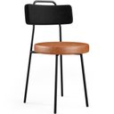Ver imagem 1 de Cadeira Decorativa Estofada Para Sala De Jantar Barcelona L02 Couríssimo Preto Camel - Lyam Lyam Dec