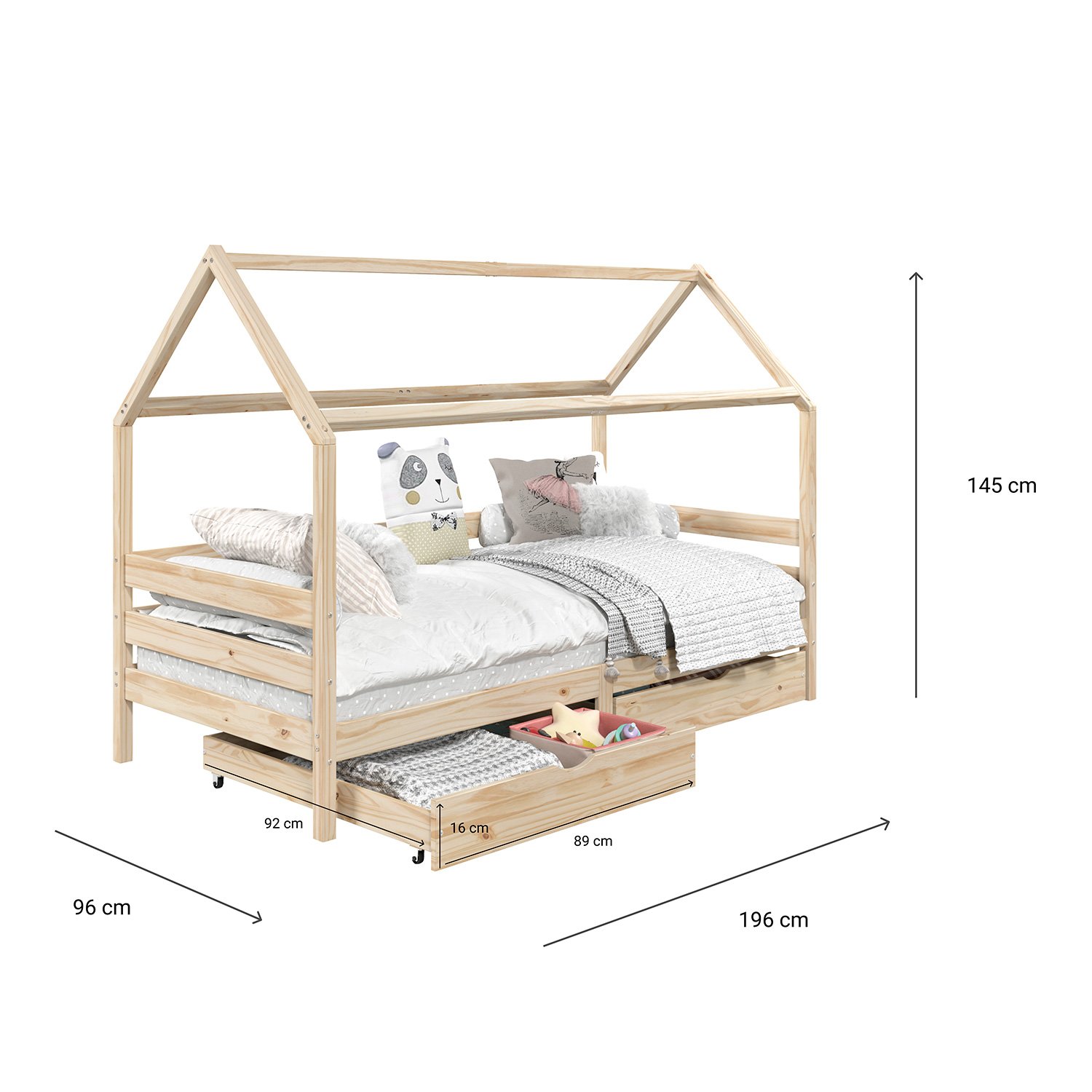 Cama Montessoriana Madeira Maciça Casa com Estrado Clia Natural - 12