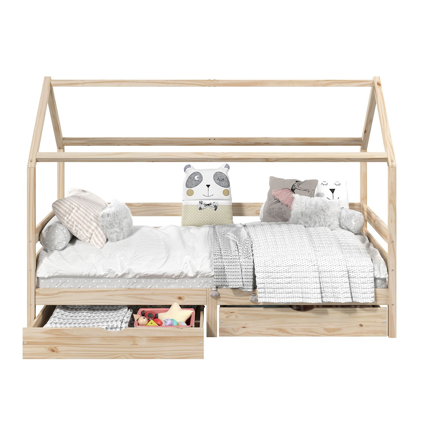 Cama Montessoriana Madeira Maciça Casa com Estrado Clia Natural - 2