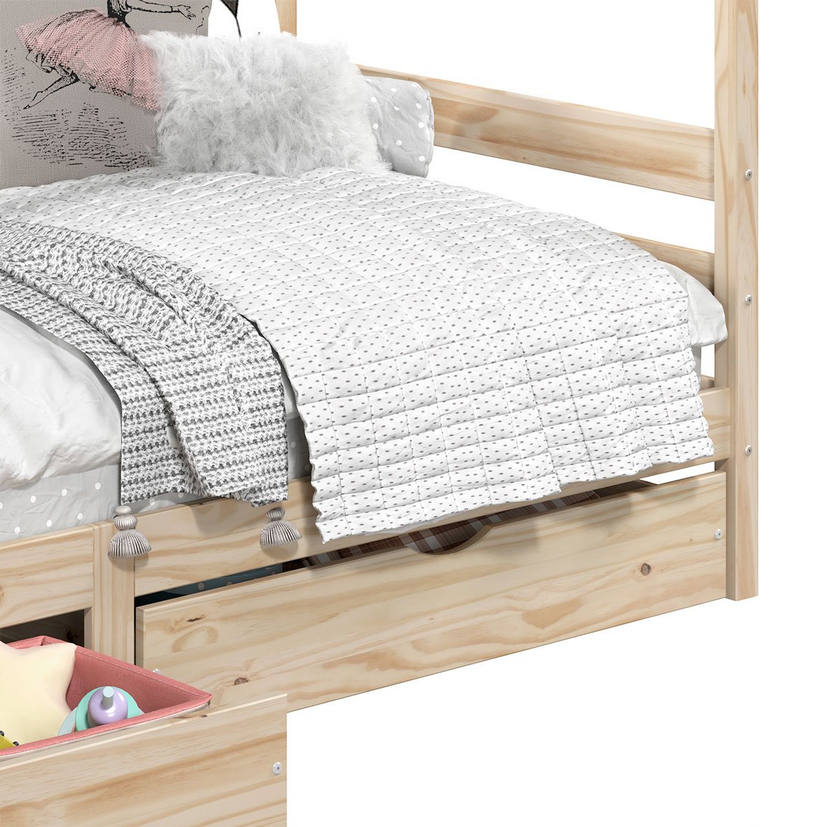 Cama Montessoriana Madeira Maciça Casa com Estrado Clia Natural - 8