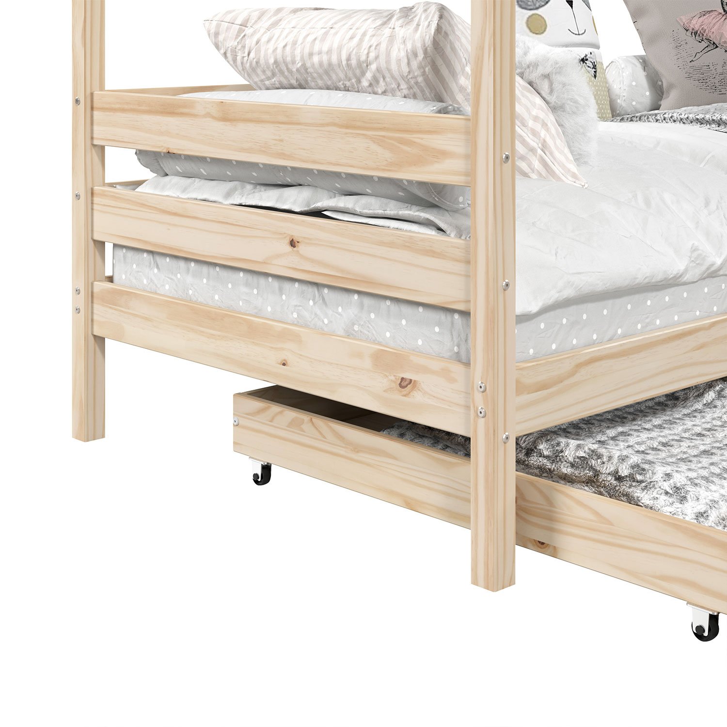 Cama Montessoriana Madeira Maciça Casa com Estrado Clia Natural - 5