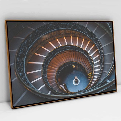 Quadro Decorativo em Canvas Arquitetura Escadas em Espiral TaColado Moldura Flutuante 4,5cm Freijó 9