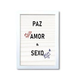 Quadro Decorativo Paz Amor e Sexo Frases 33x24cm Moldura Branca - 1