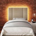 Ver imagem 1 de Cabeceira Estofada Iluminação Led Stella Cama Solteiro 90 Cm Cor:veludo Bege
