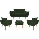 Ver imagem 1 de Kit Namoradeira + 2 Poltronas + 1 Puff Decorativo Opala Suede Verde Pés Madeira Mz Decor
