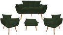 Ver imagem 1 de Kit Namoradeira + 2 Poltronas + 1 Puff Decorativo Opala Suede Verde Pés Madeira Mz Decor