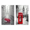 Kit 2 Quadros Torre Eiffel e Paris Londres Preto e Branco - 1