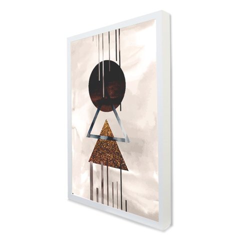 Quadro Decorativo Caixa Alta com Vidro Abstrato Geométrico TaColado Moldura Branca 90 x 60cm
