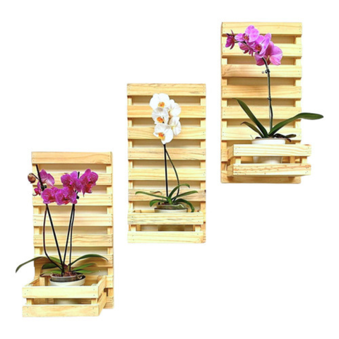 Floreira Treliça de Madeira Jardim Vertical Kit C/3 Paineis Cachepo