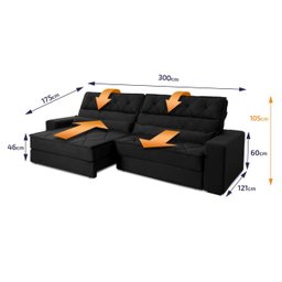 Sofá Retrátil Reclinável 300cm Albany Suede Velut com Molas Ensacadas - King House - 3