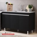 Ver imagem 2 de Balcão Buffet Gabinete de Cozinha Lux 119cm 100% Mdf sem Tampo 03 Portas Preto - Abmaza