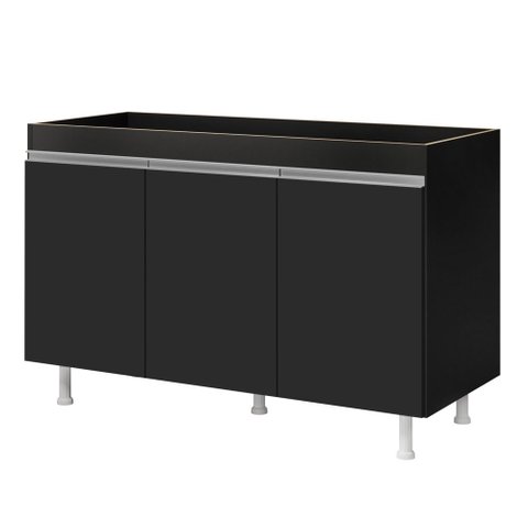 Balcão Buffet Gabinete de Cozinha Lux 119cm 100% Mdf sem Tampo 03 Portas Preto - Abmaza