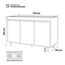 Ver imagem 4 de Balcão Buffet Gabinete de Cozinha Lux 119cm 100% Mdf sem Tampo 03 Portas Preto - Abmaza