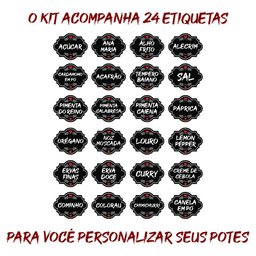 Pote Tempero Kit 8 Potes+24 Etiquetas Titulos Etiqueta Preta - 2 Pote Tempero Kit 8 Potes+24 Etiquetas Titulos Etiqueta Preta - 2