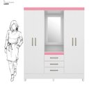 Ver imagem 5 de Guarda Roupa Casal 4 Portas com Espelho e 3 Gavetas Colombo Branco-rosa-branco