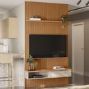 Ver imagem 6 de Painel Ripado para Tv 60 Pol Slats e Bancada Lisa 141x250cm L05 Nature Off White - Lyam Decor