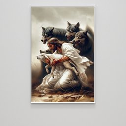 Quadro Decorativo Jesus Protegendo o Cordeiro Dos Lobos Sala Quarto Casa Escritório - 4