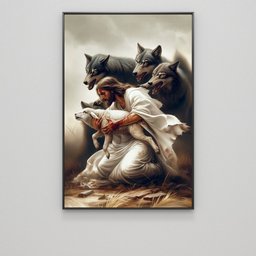 Quadro Decorativo Jesus Protegendo o Cordeiro Dos Lobos Sala Quarto Casa Escritório - 6