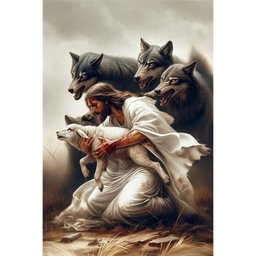 Quadro Decorativo Jesus Protegendo o Cordeiro Dos Lobos Sala Quarto Casa Escritório - 2