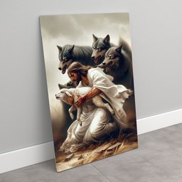 Quadro Decorativo Jesus Protegendo o Cordeiro Dos Lobos Sala Quarto Casa Escritório - 7