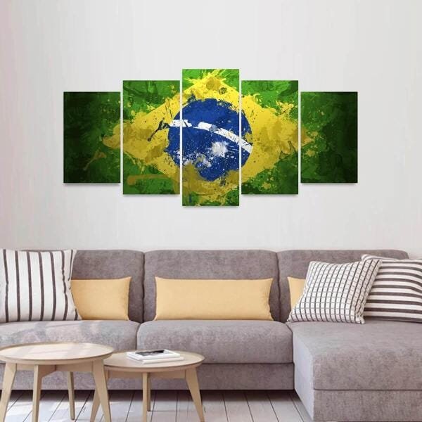 Quadro Arte Bandeira Do Brasil Mosaico 5 Peças | MadeiraMadeira