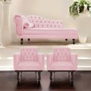 Ver imagem 2 de Kit Diva Recamier Diana 160cm Lado Direito e 02 Poltronas Classic Suede Rosa Bebê - ADJ Decor