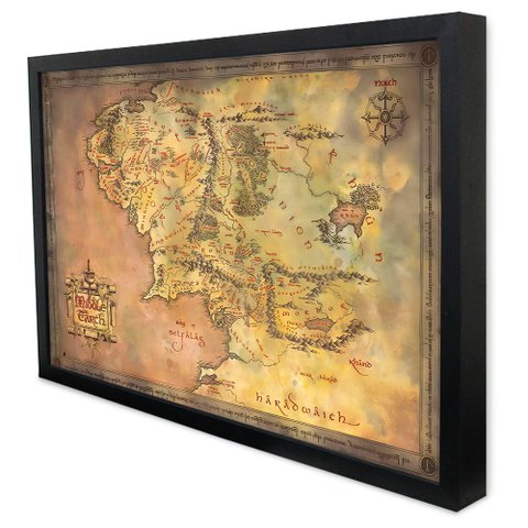Quadro Decorativo Mapa Senhor dos Anéis em Moldura Caixa TaColado Moldura Caixa 3cm Preta sem Vidro 