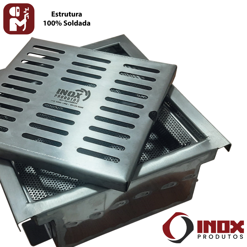 Ralo Classic com Sifão Inox e Saída em Baixo no Centro - Inox 304 - 30x30x11 Cm - 3