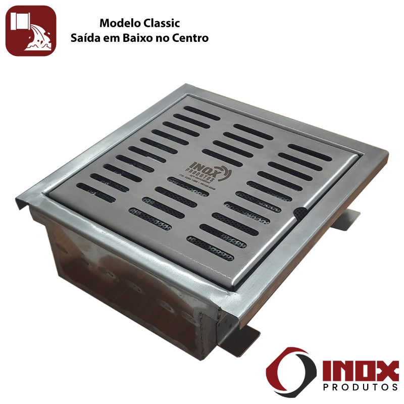 Ralo Classic com Sifão Inox e Saída em Baixo no Centro - Inox 304 - 30x30x11 Cm - 2