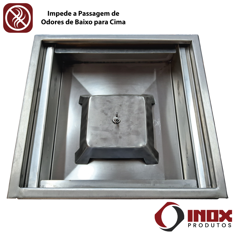 Ralo Classic com Sifão Inox e Saída em Baixo no Centro - Inox 304 - 30x30x11 Cm - 6