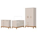 Ver imagem 1 de Dormitório Infantil Flip Guarda Roupa 3 Portas, Cômoda 1 Porta e Berço Areia Fosco - Reller Mó