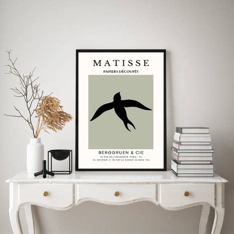 Quadro Matisse Passarinho Minimalista 33x24cm - com Vidro:moldura Preta