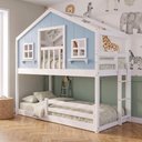 Ver imagem 1 de Beliche Infantil Montessoriano com Varanda e Grade Proteção Casinha Dos Sonhos Madeira Maciça