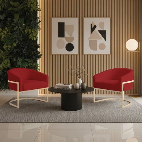 Poltrona Sala Decorativa Kit 2 Arielle Industrial Champanhe Veludo D03 - D’Rossi