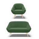 Ver imagem 1 de Kit 01 Namoradeira 02 Lugares e 01 Poltrona Giovana Suede Pés Palito Natural - D’Rossi - Verde