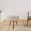 Ver imagem 2 de Kit 2 Puffs Banqueta Redonda Nina Veludo Bege Pés Palito Castanho - Slk Decor