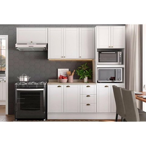 Cozinha Modulada Completa Bella 4 Peças 2 Armários + 1 Balcão + 1 Paneleiro C4p57 Branco