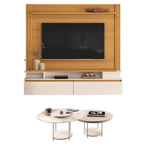 Home Suspenso Astor Cinamomo Off White com Kit Mesa de Centro Sky Off White - Hb Móveis